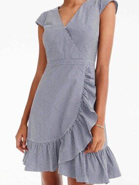 J CREW GINGHAM FAUX WRAP Cotton Dress 2 NWOT